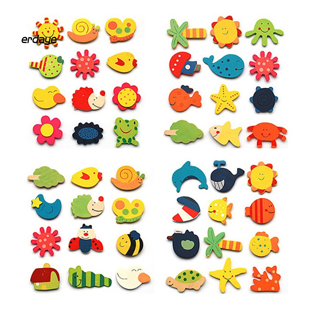 Set 12 Miếng Nam Châm Dán Tủ Lạnh Hình Cá Và Mặt Trời Dễ Thương Cho Bé