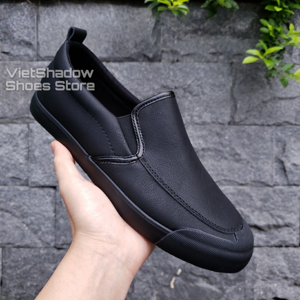 Slip on nam LEYO - Giày lười da nam - Da PU màu đen full - Mã SP A1182