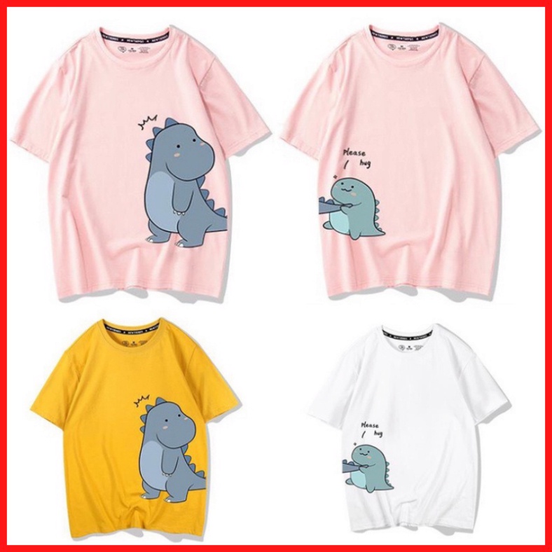 Áo Thun Đôi Màu Hồng Hình Khủng Long please hug ATN6148