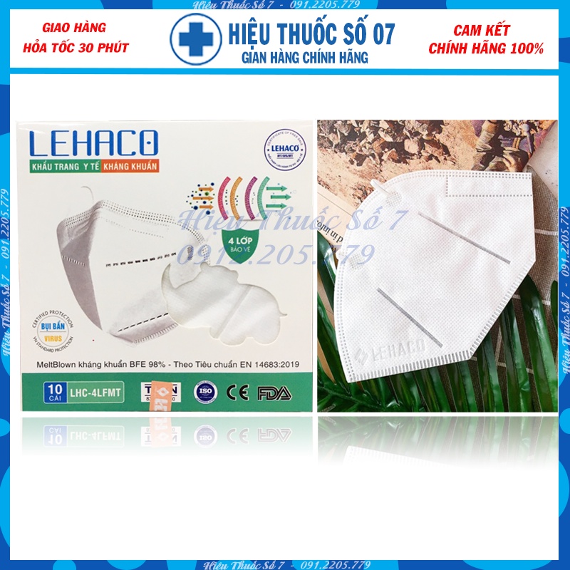 Khẩu trang y tế cao cấp 3D LEHACO chất liệu MeltBlown BFE 98%, 4 lớp, chống bụi bẩn, virus(hộp 10 cái)