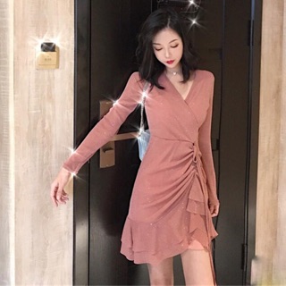 Order ❤️ Váy blinh bling cổ V thu đông