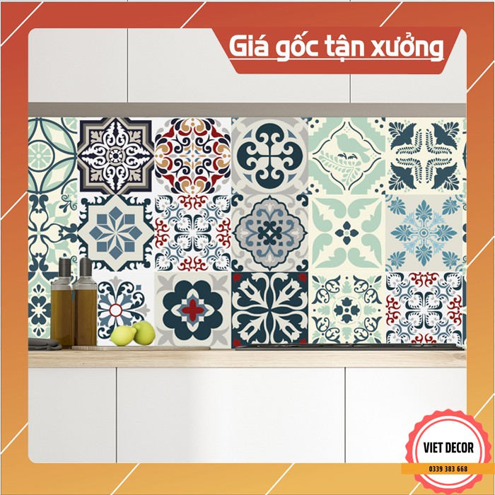 Set 60 ô Decal Gạch Bông 20x20 - Decal Dán Tường, Dán Bếp, Trang trí nhà cửa, không thấm nước, lau chùi dễ dàng