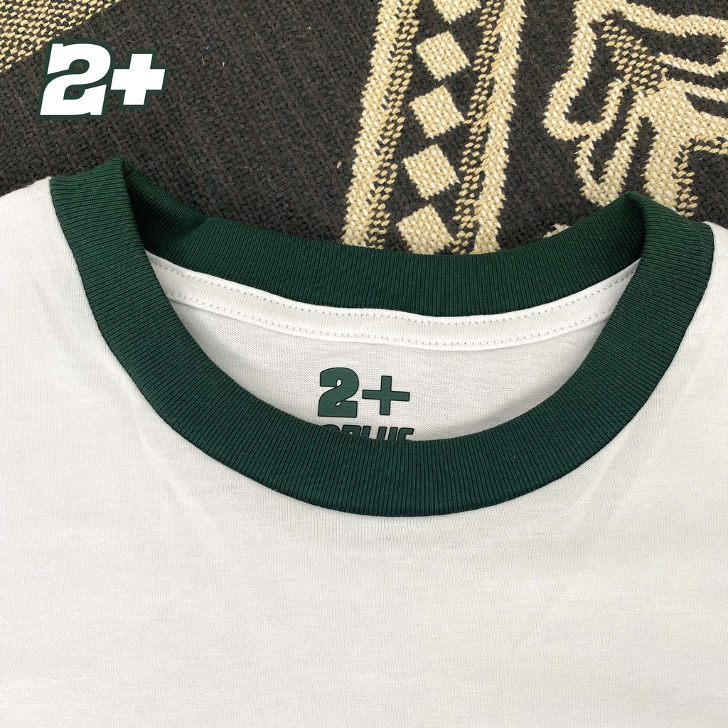 Áo thun ringer tee form ôm bó phối xanh lá hot trend 2PLUS 2+