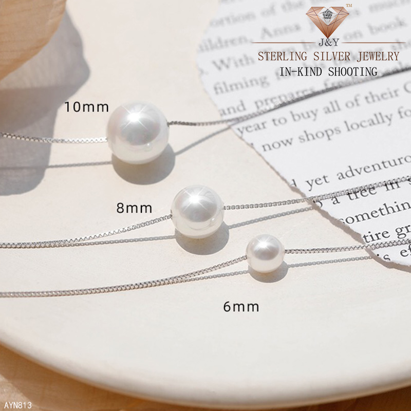 Vòng cổ Bạc S925 100% Vỏ Ngọc Trai 6mm / 8mm / 10mm Không Dị Ứng Phong Cách Hàn Quốc 09