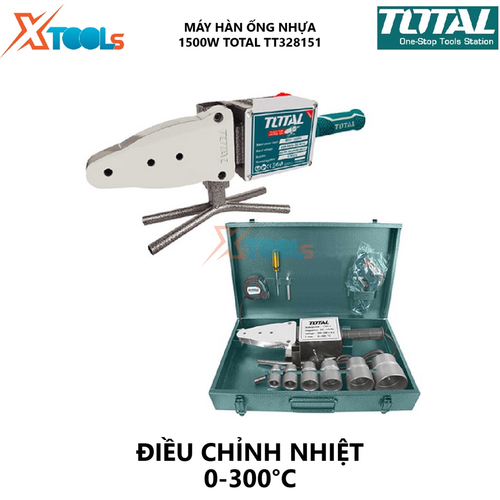 Máy hàn ống nhựa TOTAL TT328151 máy hàn nhiệt ống 800/1500W, 220-240V~50/60Hz, Điều chỉnh nhiệt 0-300°C, 2 cấp gia nhiệt