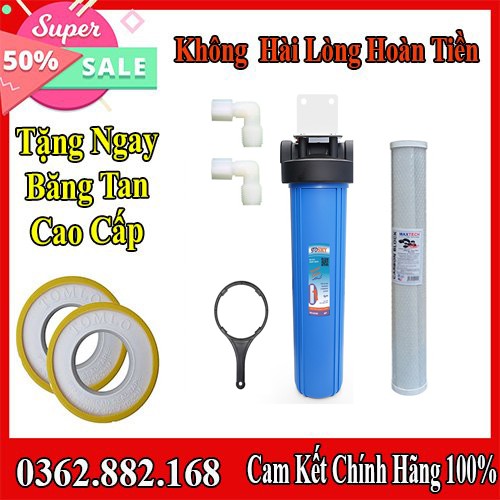 Bộ Cốc Lọc 20 Inch Gầy Kèm Lõi Lọc Than Hoạt Tính CTO Chính Hãng Khử Mùi, Lọc Kim Loại Nặng...