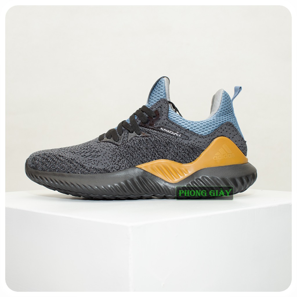 Giày sneaker nam giày thể thao nam Alphabounce muối tiêu màu đen vàng fullbox