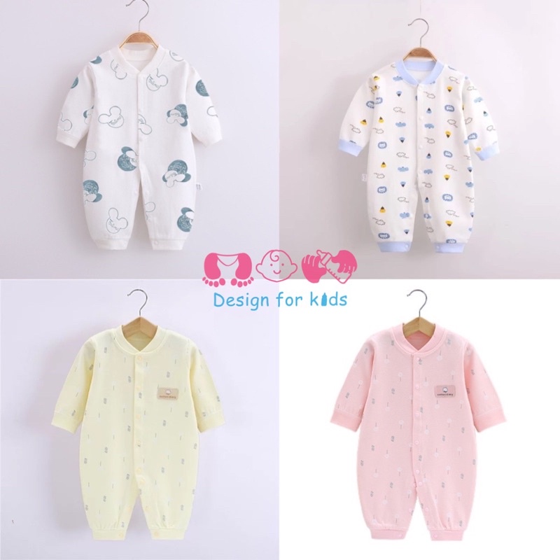 Bodysuit / Sleepsuit kín cổ, không tất chân vải cotton mềm cho bé trai và bé gái