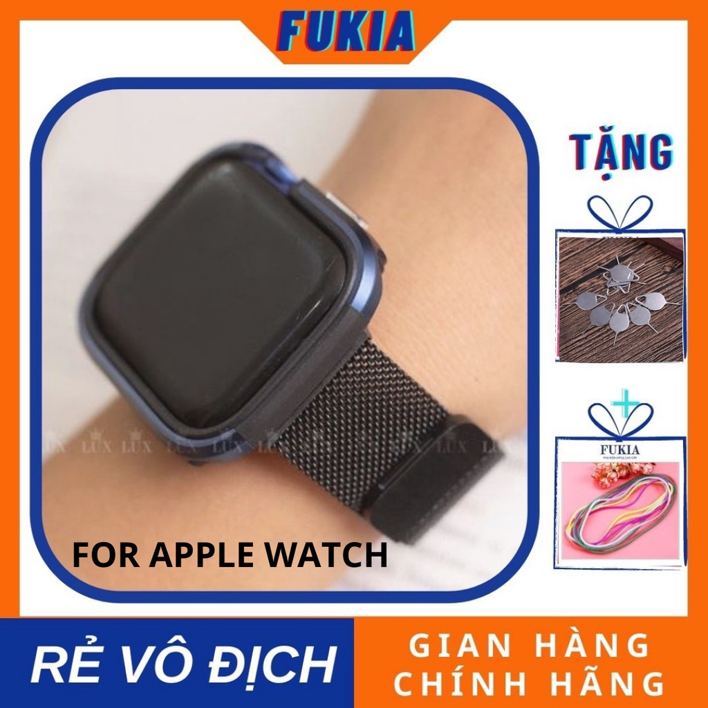 Combo dây thép milan và ốp viền thép đen Apple Watch đồng hồ thông minh Series 1/2/3/4/5/6/SE size 38/40/42/44 mm