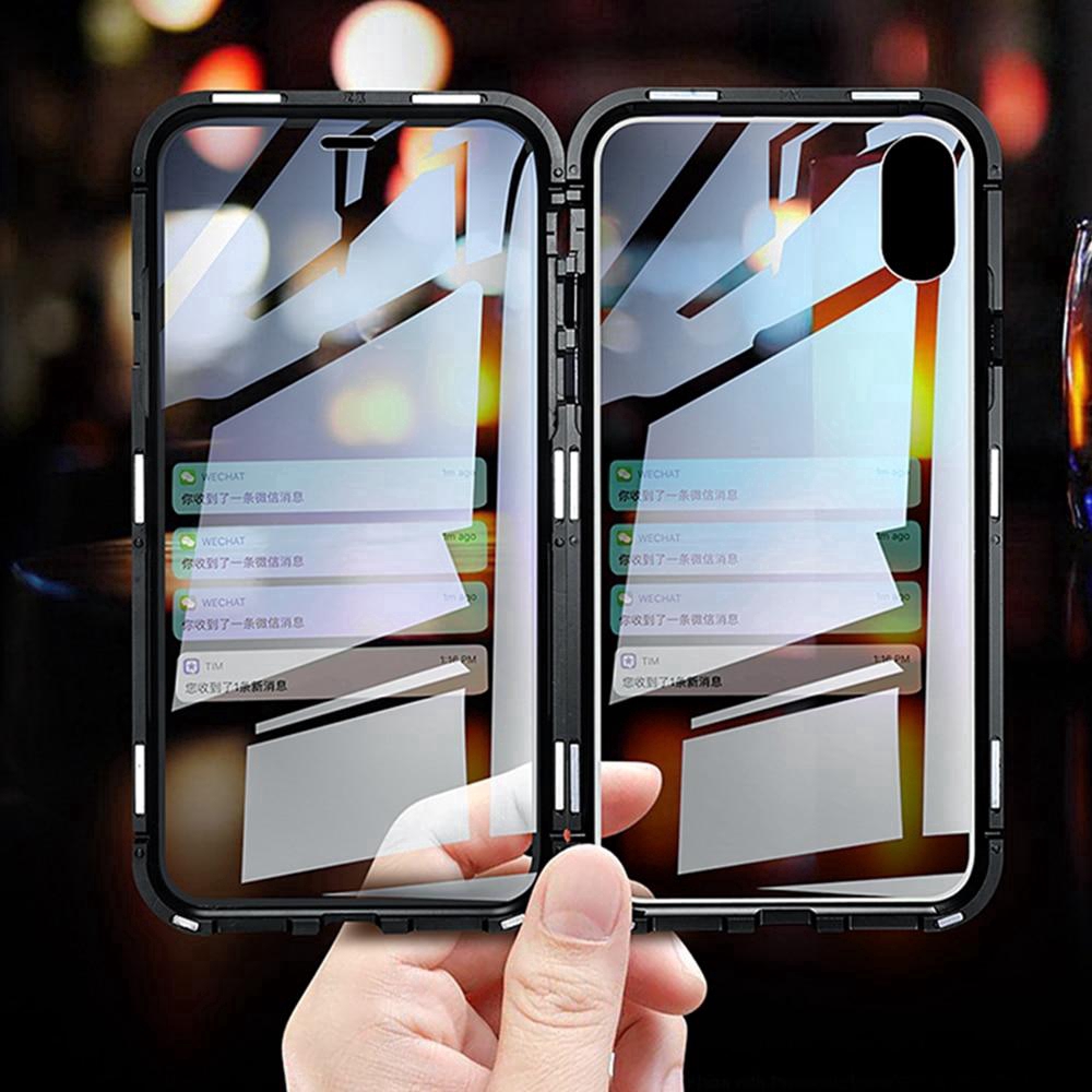 Ốp Điện Thoại Kính Bảo Vệ Hai Mặt Toàn Diện 360 Từ Tính Cho iPhone 11 Pro X Xs Max XR 8 7 6 6s Plus