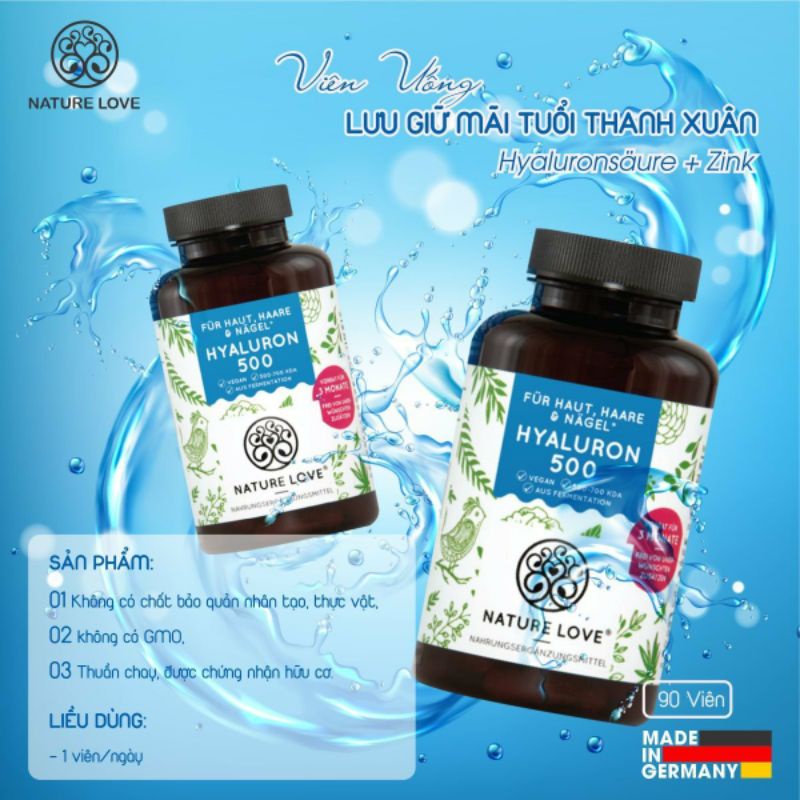 Viên uống đẹp da cấp ẩm Nature Love Hyaluron 500mg date 2-4/2024