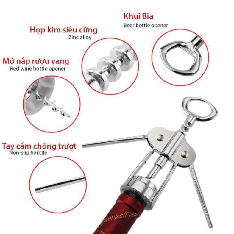 Dụng cụ mở rượu vang cánh bướm - Khui rượu vang nút bần không gỉ  inox 100%