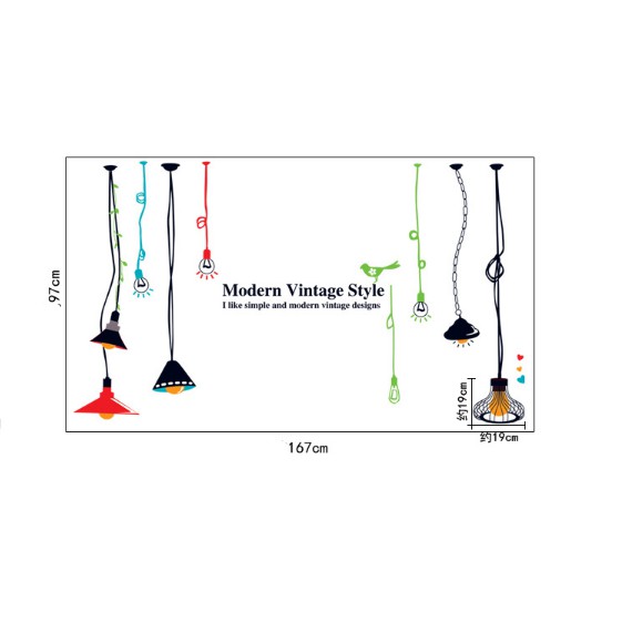 Decal trang trí tường Bóng đèn dây phong cách ( 5 bóng )
