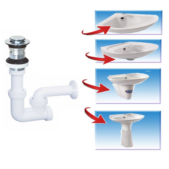 Bộ Xả chậu rửa mặt LAVABO bằng Nhựa, nút xả nhấn mạ crom