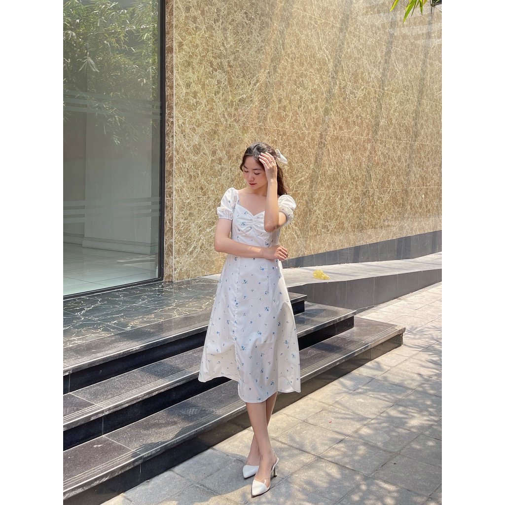 Đầm váy babydoll hoa nhí tay bồng