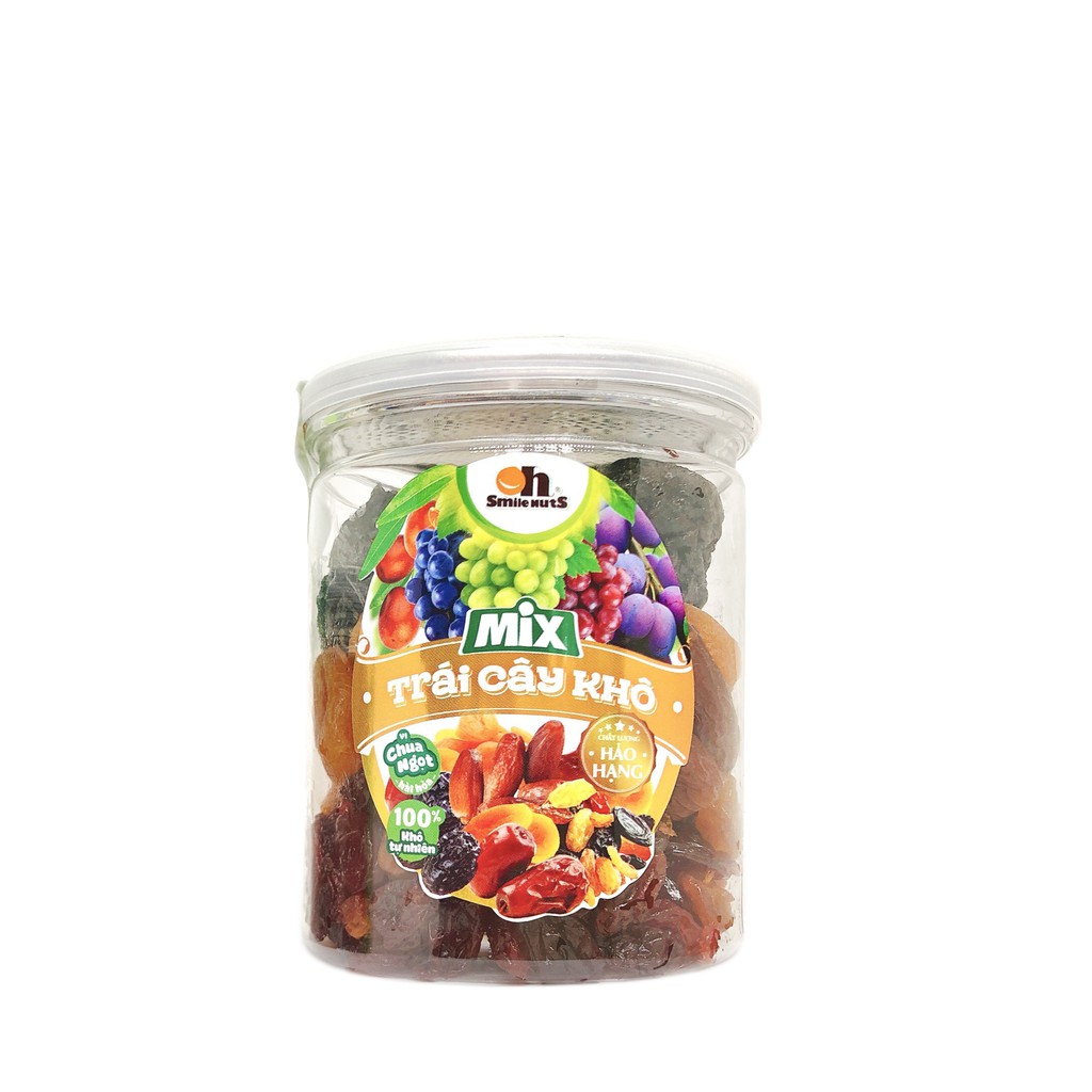 Mix Trái Cây Khô Nhập Khẩu Smile Nuts Hộp 275g (Nho Đỏ, Mận Khô từ Chile, Chà là từ Tunisia và Mơ vàng từ Thổ Nhĩ Kỳ)