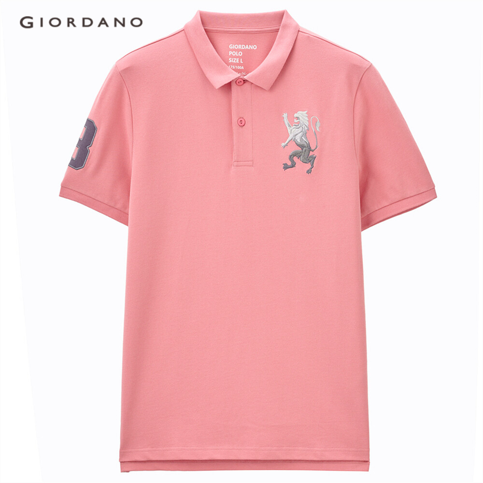 Áo thun polo GIORDANO 01011422 tay ngắn thêu hình sư tử cho nam | BigBuy360 - bigbuy360.vn