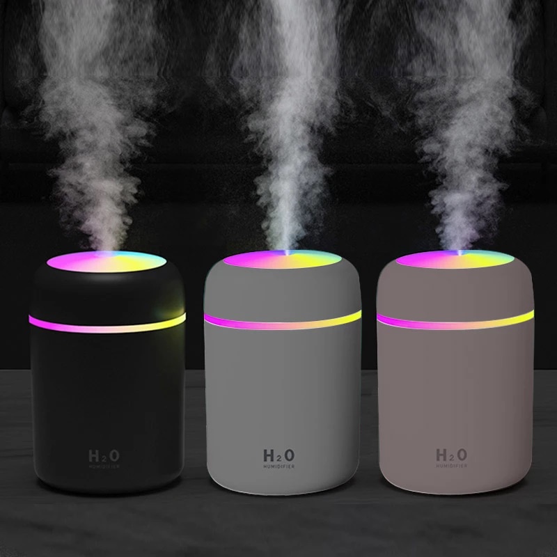 Máy khuếch tán tinh dầu tạo độ ẩm không khí 24h▷ 250/300ML tích hợp đèn LED màu cầu vồng sạc USB