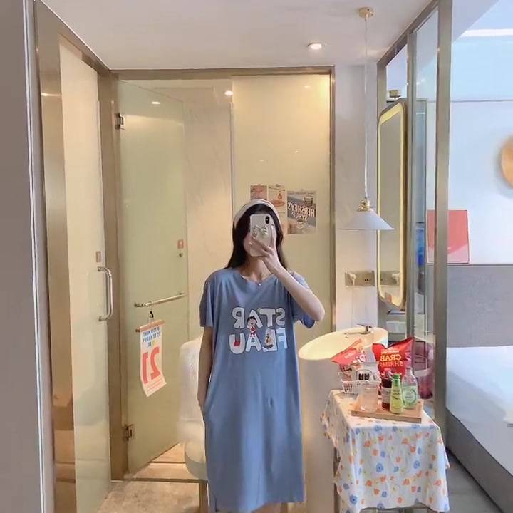 Váy ngủ mặc nhà chất cotton mát mềm co giãn thấm hút mồ hôi Freeszie từ 40-65kg- V02 | BigBuy360 - bigbuy360.vn