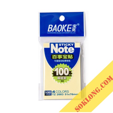 Bộ 100 tờ note ghi chú 4 màu pastel Baoke, tập giấy trang trí sổ tay, take note NO09