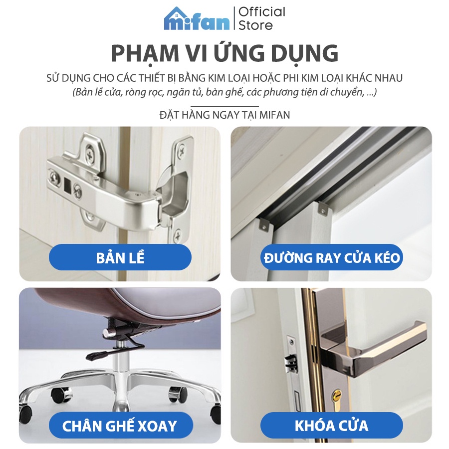 Chai Xịt Dầu Bôi Trơn Đa Năng Lkb 100ml MIFAN- Giảm tiếng ồn, ngăn chặn rỉ sét cửa, ổ khóa, bánh xe, ray trượt, khớp nối