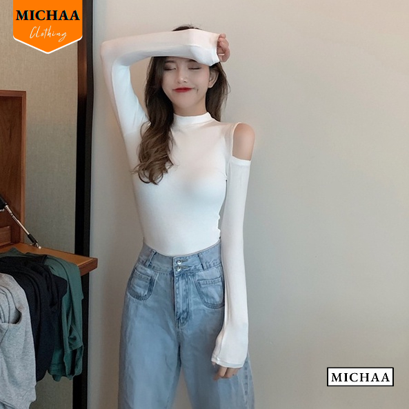 Áo Thun Nữ Tay Dài CỔ LỌ HỞ VAI Ôm Body, Áo Thun Kiểu Sexy Chất Thun Gân - MICHAA ADD09