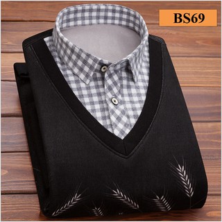 Áo len nam lót nhung phối cổ sơ mi BS69