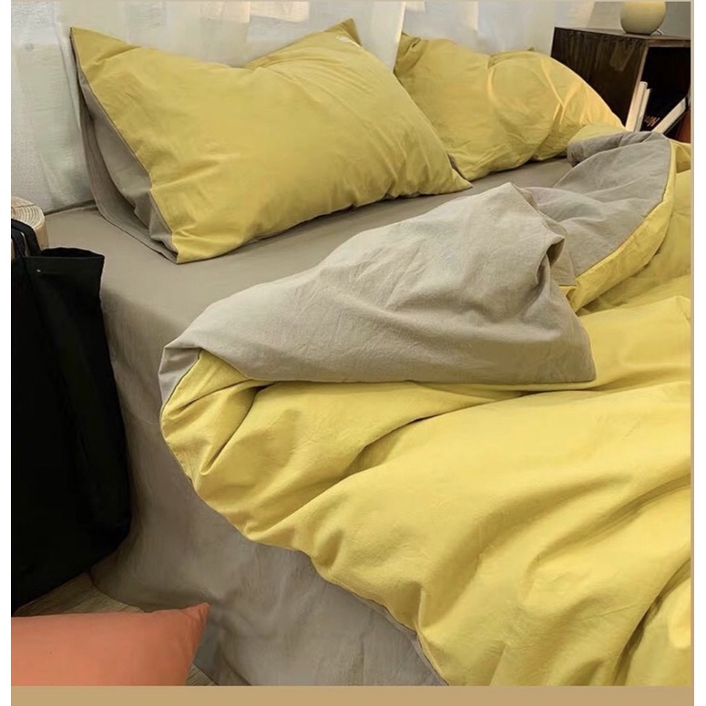 Bộ chăn ga Cotton Tici - Vàng phối be