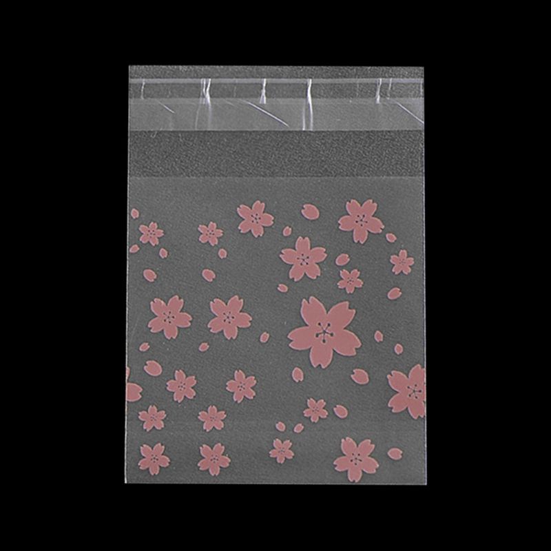 Set 100 Giá Đỡ Túi Bánh Kẹo Bằng Nhựa Tự Dính In Hình Hoa Anh Đào 3 Kích Cỡ