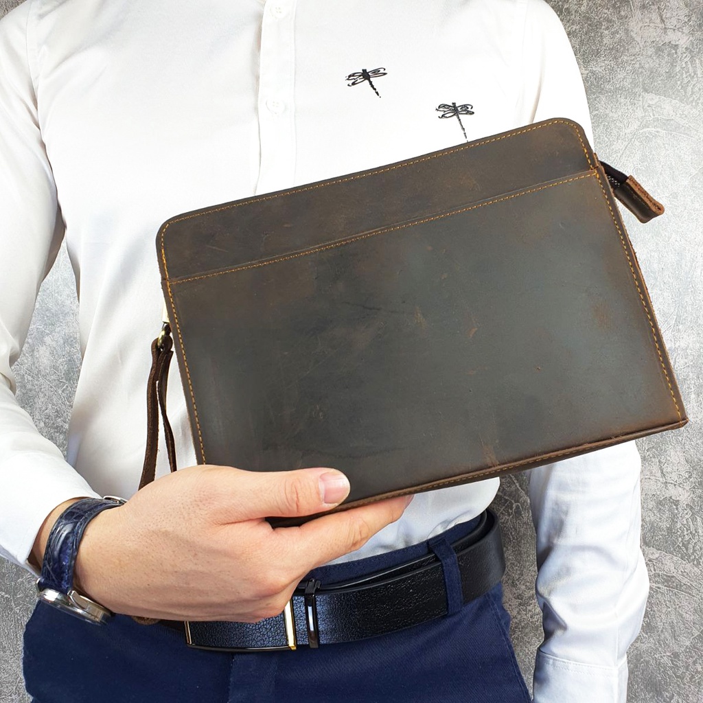 Clutch nam da bò sáp CL145VB  - 100% da bò thật, BH 3 năm