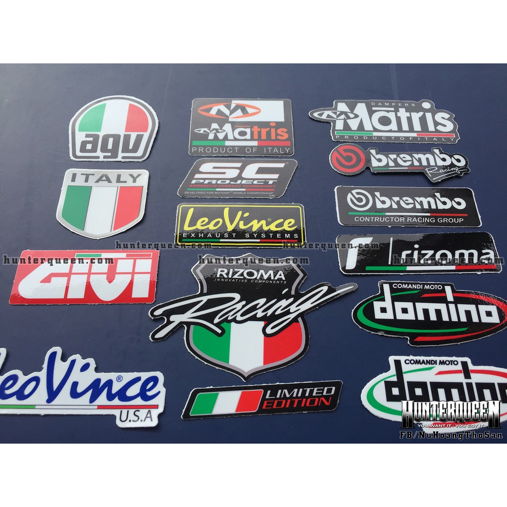 Bộ 15 logo sắc màu cờ Ý, decal dán xe máy, nón bảo hiểm... Sticker chống nước, bền màu. Hình dán đẹp