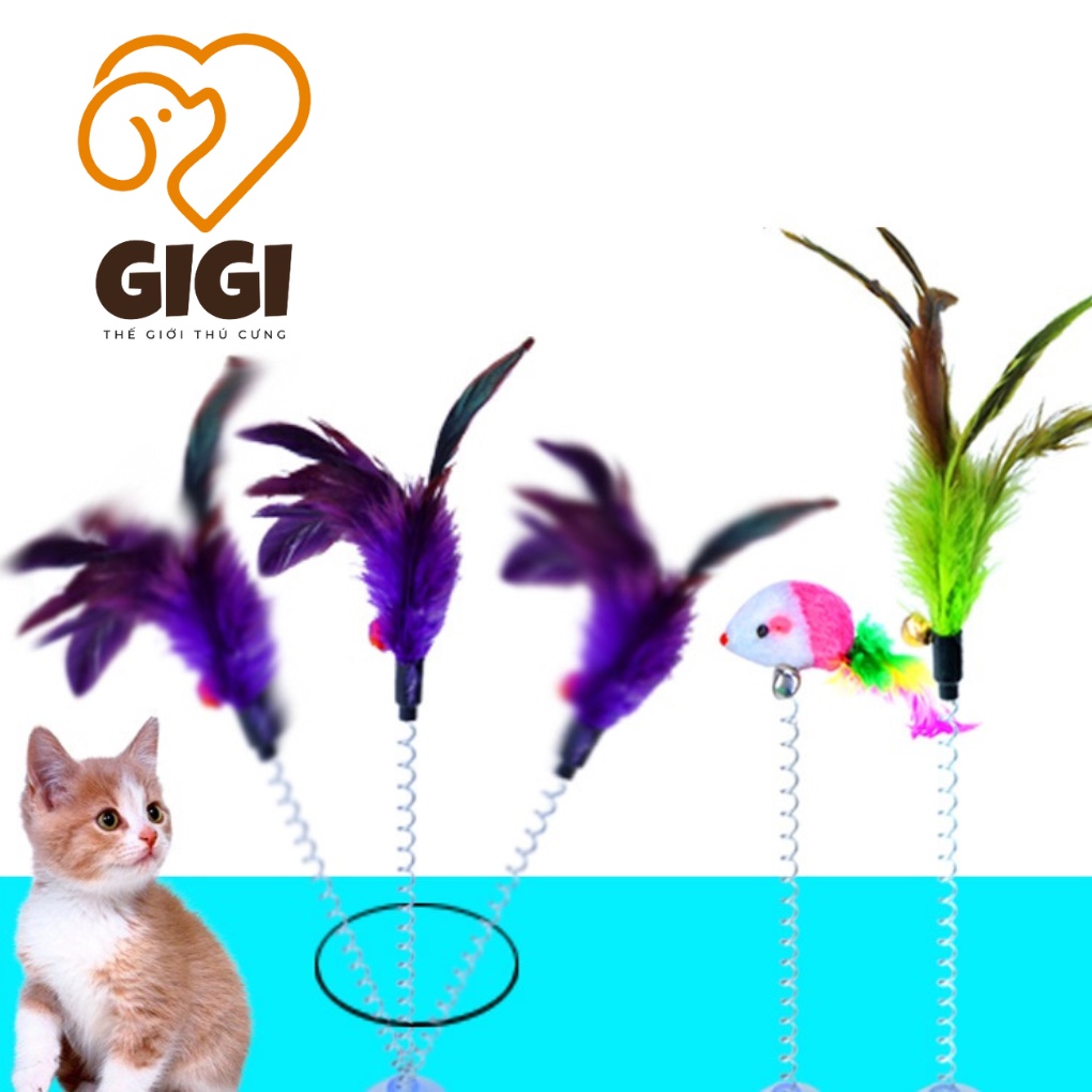 Đồ chơi lò xo có giác hút cho thú cưng chó mèo bằng thép và lông vũ giải trí vờn bắt dễ thương - GiGi Pet Shop