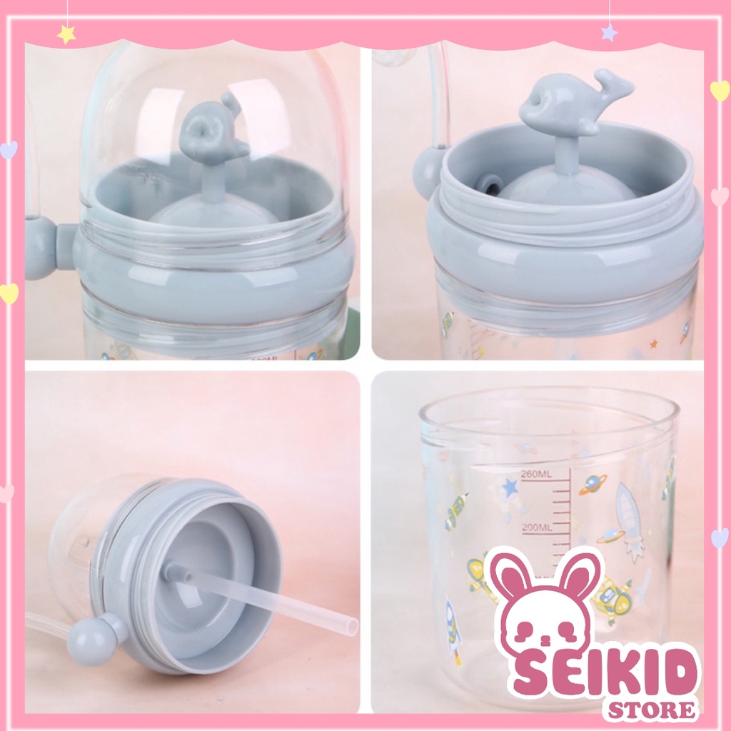 Bình Uống Nước Cá Heo Xinh Xẵn Chống Sặc Cho Bé 250ml Tập Uống Cho Bé Yêu Seikid