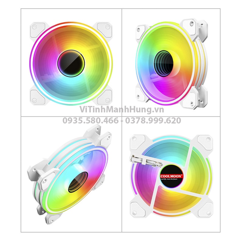Quạt CoolMoon WF1, 4 pin PWM + 5V ARGB, 12cm, 1800rpm, Infinity Lens, Led tâm + vòng ngoài, mẫu mới 2022.