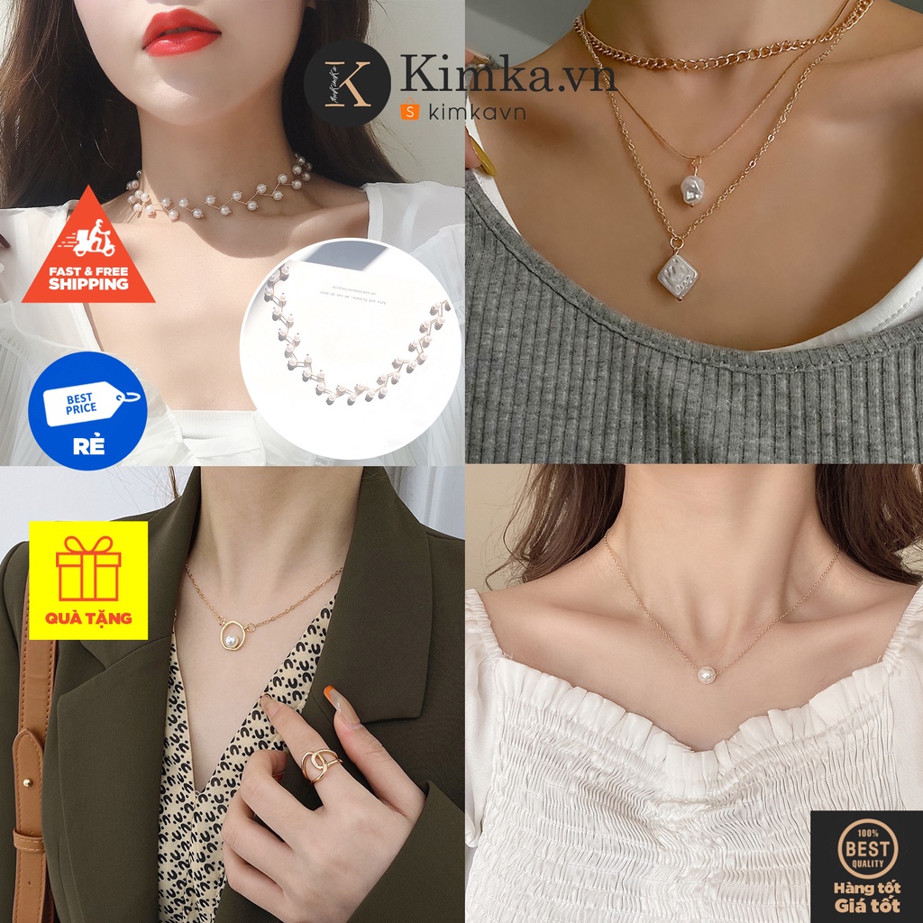 (0212) Vòng Cổ, Dây Chuyền Đính Ngọc Sang Trọng Lôi Cuốn Hàn Quốc Nhiều Loại