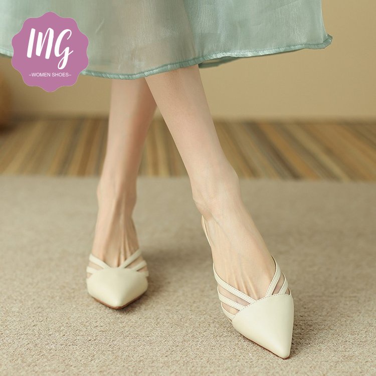 Giày Cao Gót Mũi Nhọn Hở Lưng Phong Cách Pháp Thời Trang Cho Nữ