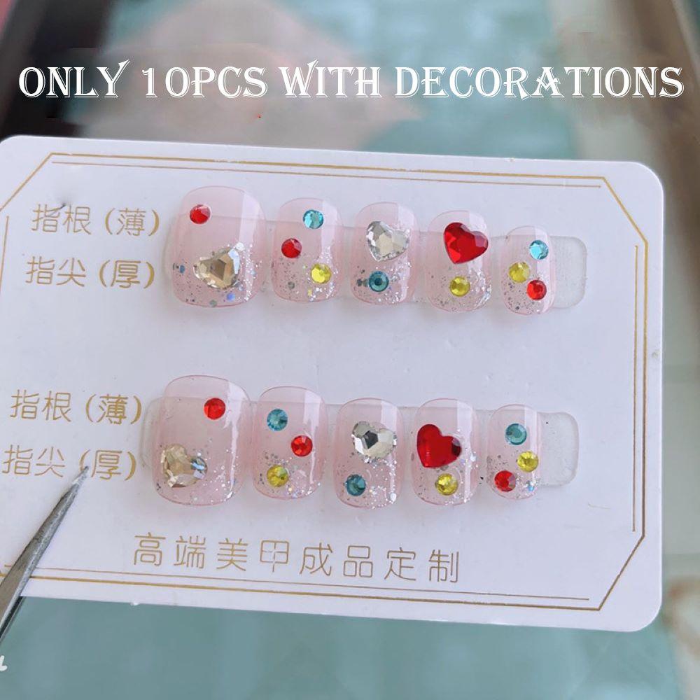 Bộ Móng Tay Giả Che Phủ Toàn Diện Họa Tiết Trái Tim Xinh Xắn