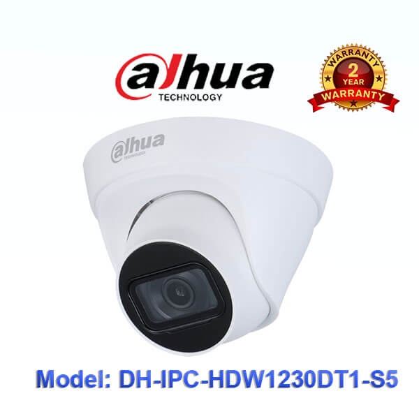 Camera IP Dome hồng ngoại 30 mét 2.0 Megapixel DAHUA DH-IPC-HDW1230T1P-S5 hỗ trợ cấp nguồn poe