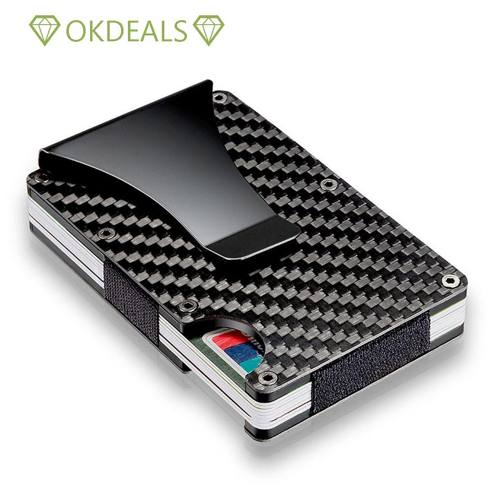 💎OKDEALS💎 New Metal Wallet Stainless Steel Carbon Fiber Money Clip Purse Organizer RFID Blocking Slim Black Credit Card Holder