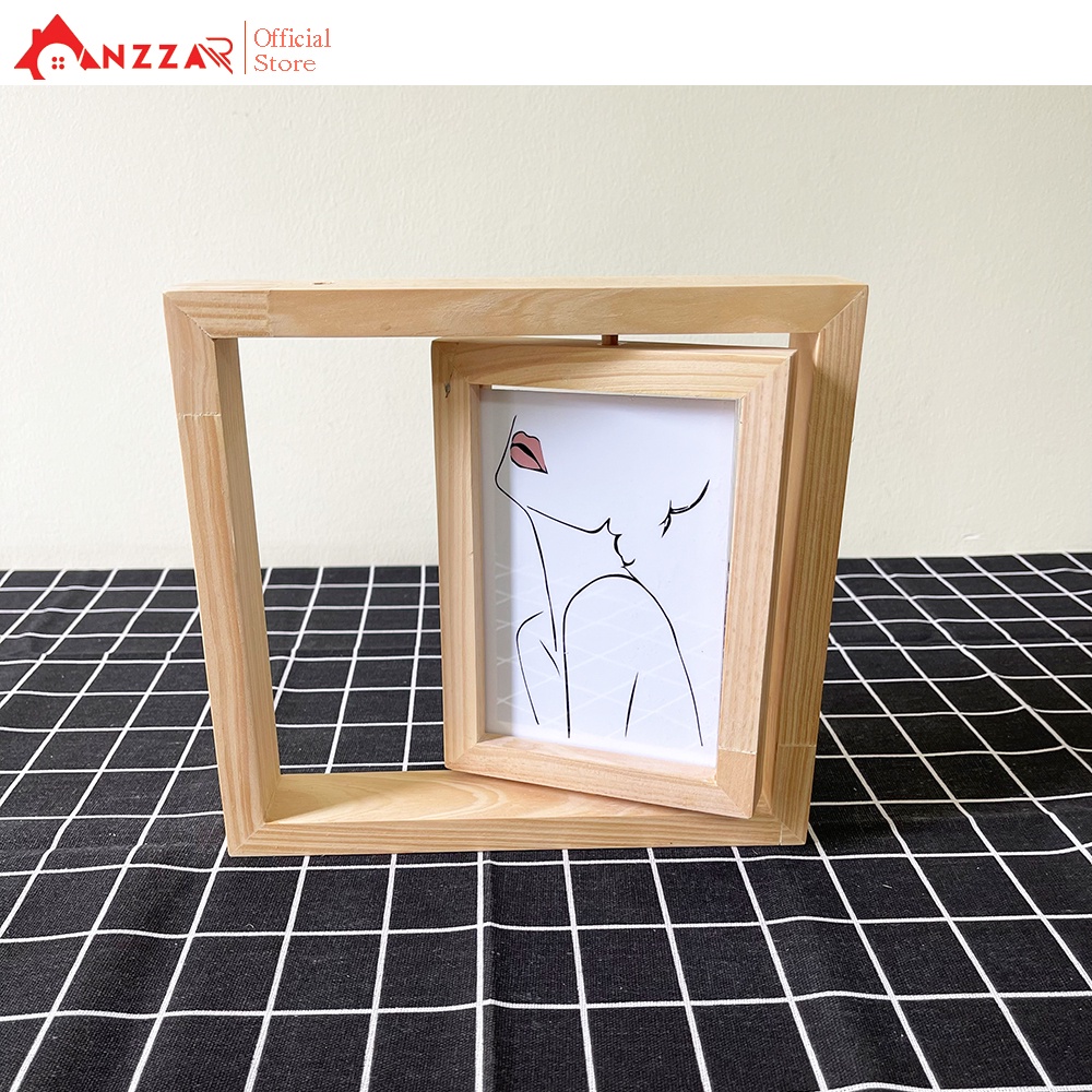Khung ảnh để bàn Anzzar thiết kế xoay ngang 360 phong cách mới nhiều kích thước làm từ gỗ thông nhập khẩu KAX-02