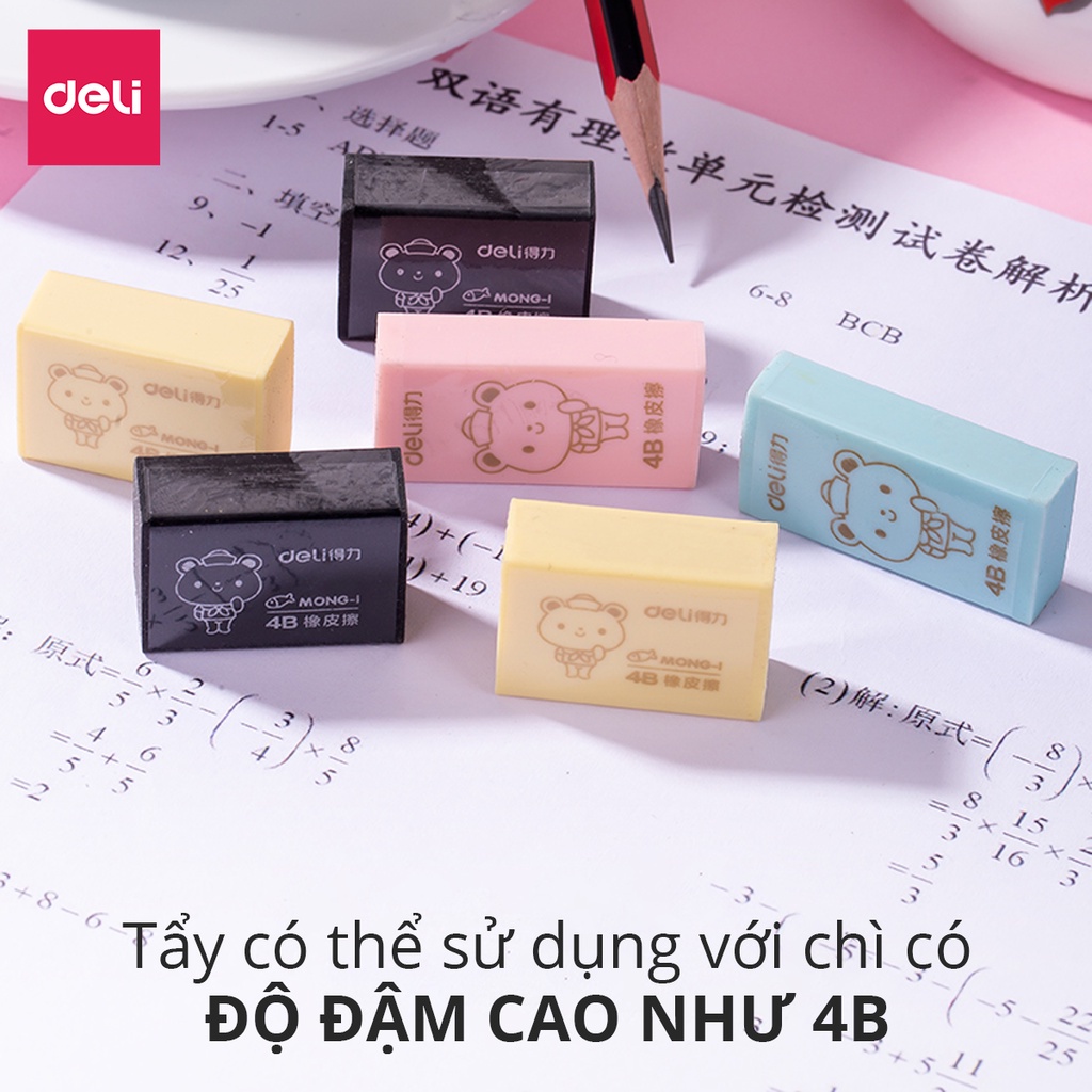 Tẩy 4B Deli hình chữ nhật 1 chiếc màu ngẫu nhiên đen/ hồng/ xanh dương/ vàng - 33012