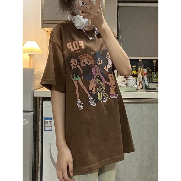 Áo thun unisex POP Treminal màu nâu overversize vải cotton có sẵn - A052