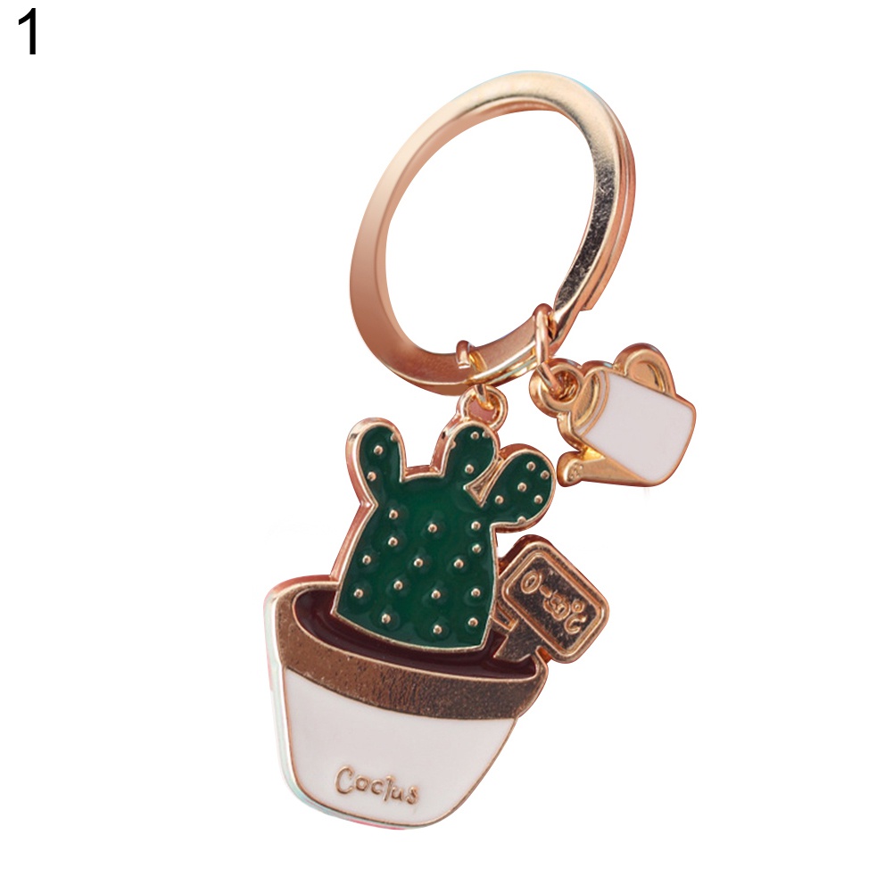 Móc Khóa Hình Chậu Cây Xương Rồng Tráng Men Độc Đáo