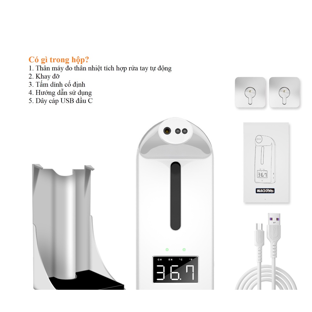 Bình đựng nước rửa tay đo nhiệt độ tự động K10 Pro