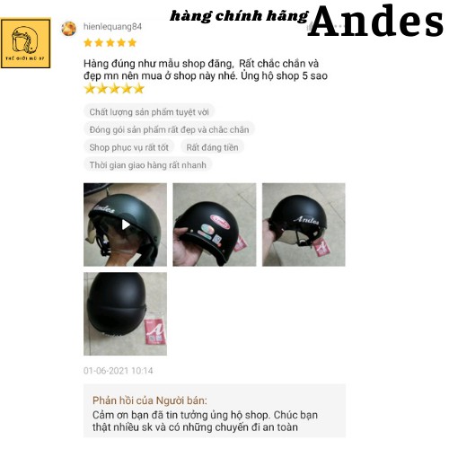 Mũ bảo hiểm nửa đầu Andes 139 kính âm nhiều màu, lót mũ tháo rời vệ sinh, bảo hành 12 tháng,thế giới mũ 87