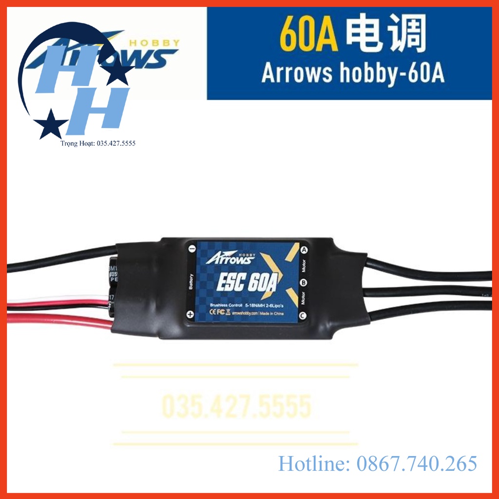 ESC Không Chổi Than Arrows hobby 60A 2s- 6s XT60.