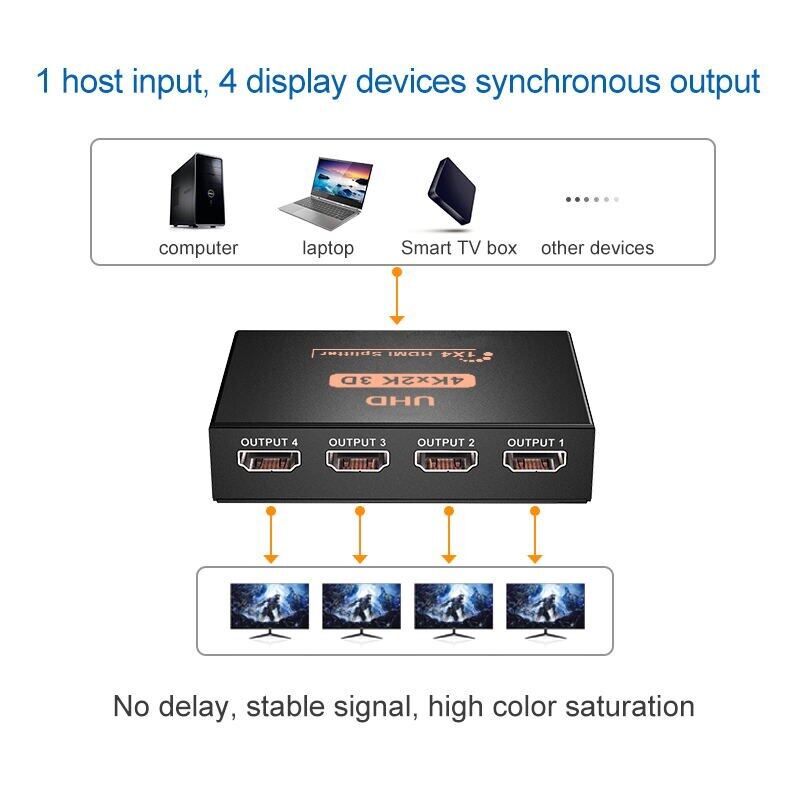 Bộ chia Splitter HDMI khuếch đại và chia cổng HDMI vào một ra hai / bốn màn hình 4K 1X2 1X4 cho HDTV DVD PS3 Xbox