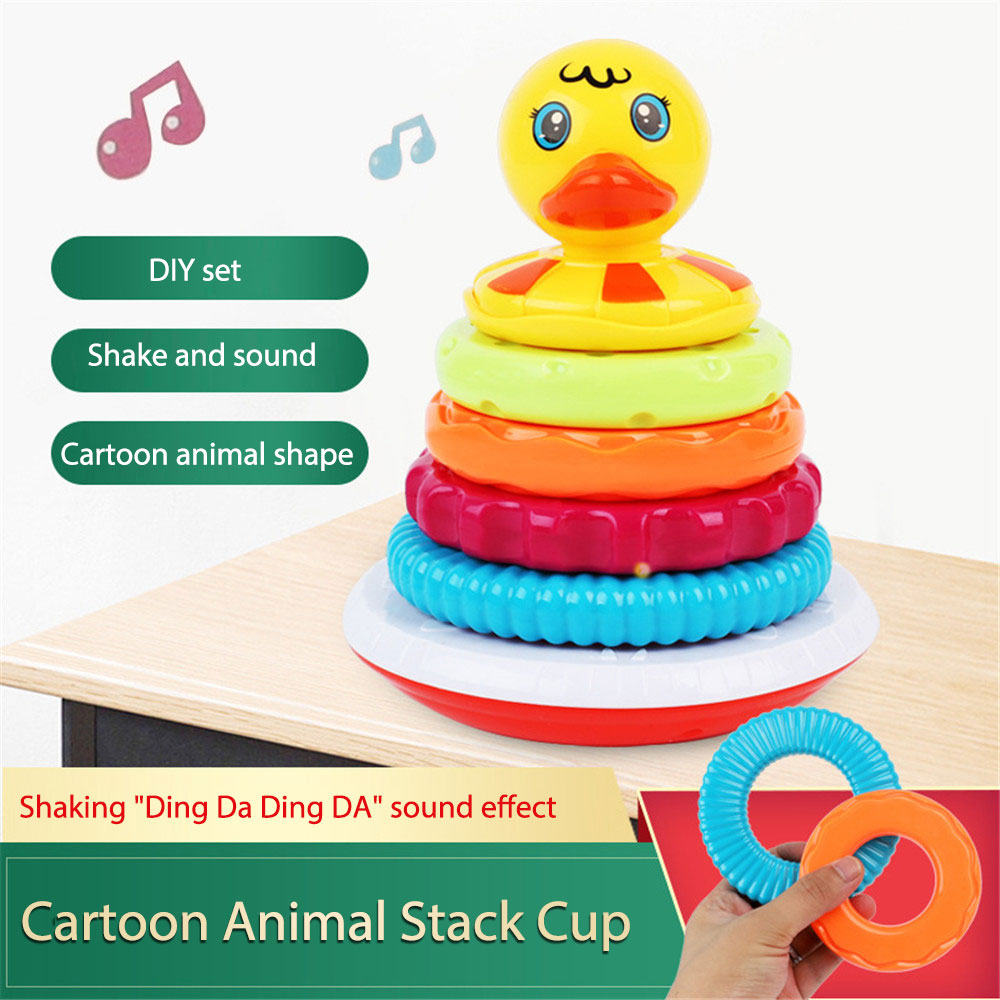 【Ready Stock】 Rainbow circle baby duck tumbler Jenga baby science and education enlightenment ring bath toy