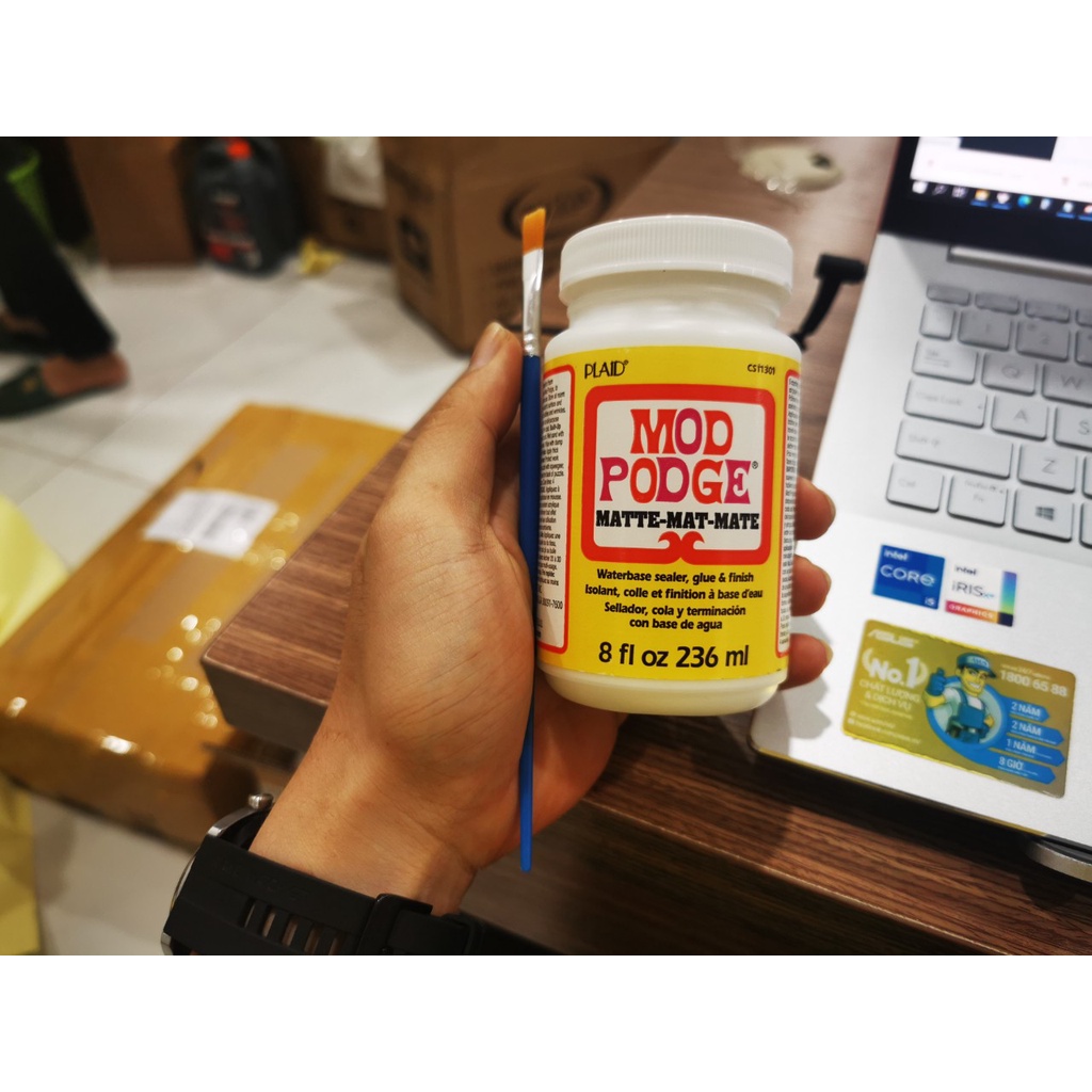 Keo Mod Podge Matte Made in USA Dán Gỗ Và Nhiều Bề Mặt Độ Bóng Ít 236ml Tặng Cọ