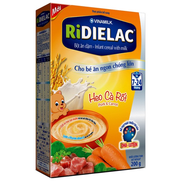 Bột ăn dặm Ridielac Heo Cà Rốt cho trẻ từ 7-24 tháng 200g